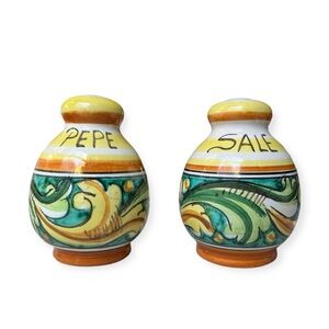 Italian Majolica Hand Painted Ceramic Salt and Pepper Shakers